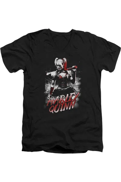 Gildan Batman Arkham Knight Quinn City Short Sleeve Adult V Neck Premium Cotton Tee / T-shirt In Black