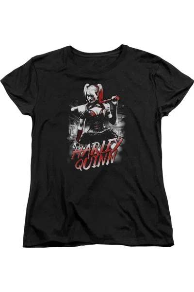 Gildan Batman Arkham Knight Quinn City Short Sleeve Womens Tee / T-shirt In Black