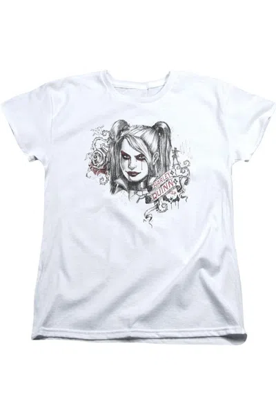 Gildan Batman Arkham Knight Sketchy Girl Short Sleeve Womens Tee / T-shirt In White