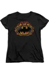 Gildan Batman Bat Flames Shield Short Sleeve Womens Tee / T-shirt In Black