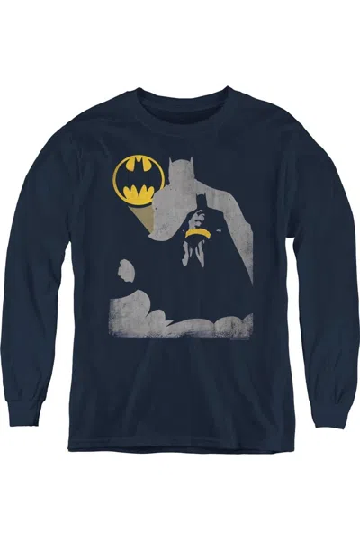 Gildan Kids' Batman Bat Knockout Youth Long Sleeve Tee / T-shirt In Blue