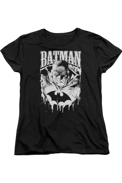 Gildan Batman Bat Metal Short Sleeve Womens Tee / T-shirt In Black