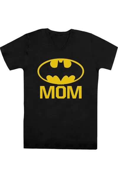Gildan Batman Bat Mom Short Sleeve Adult V Neck Premium Cotton Tee / T-shirt In Black