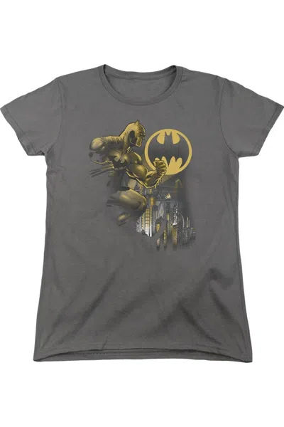 Gildan Batman Bat Signal Short Sleeve Womens Tee / T-shirt In Gray