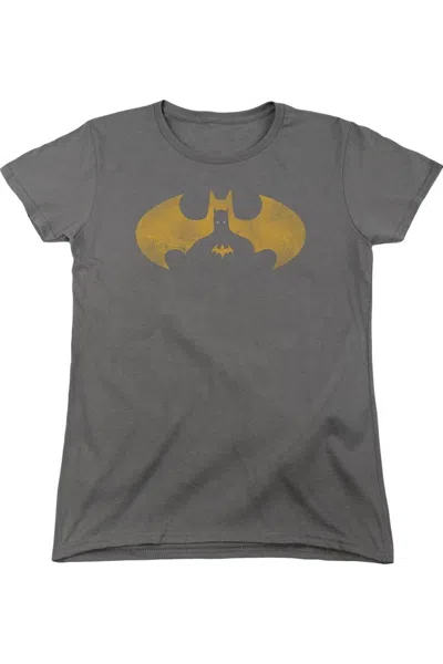 Gildan Batman Bat Symbol Knockout Short Sleeve Womens Tee / T-shirt In Gray