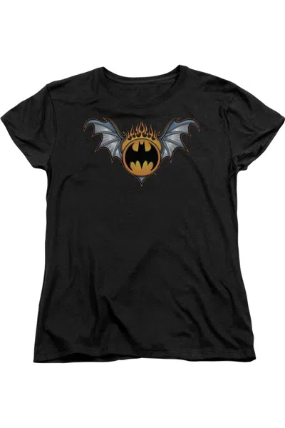 Gildan Batman Bat Wings Logo Short Sleeve Womens Tee / T-shirt In Black