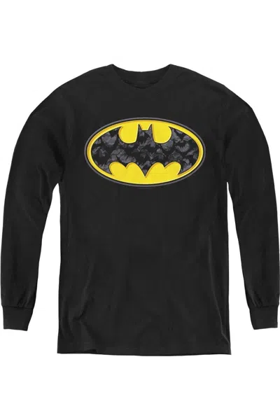 Gildan Kids' Batman Bats In Logo Youth Long Sleeve Tee / T-shirt In Brown