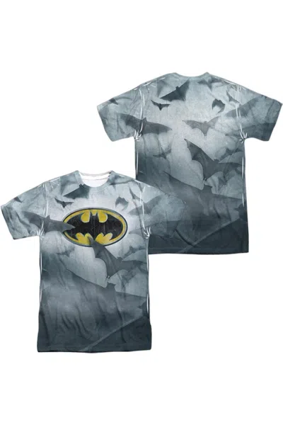 Gildan Batman Bats Logo (front/back Print) Short Sleeve Adult 100% Poly Crew Tee / T-shirt In Blue