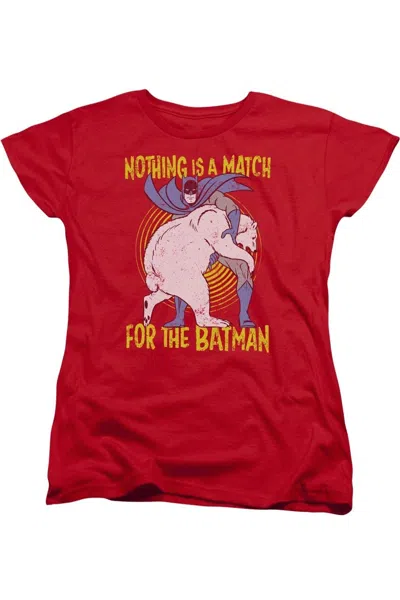 Gildan Batman Bear Wrastling Short Sleeve Womens Tee / T-shirt In Red