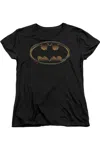 Gildan Batman Black & Gold Embossed Short Sleeve Womens Tee / T-shirt In Black
