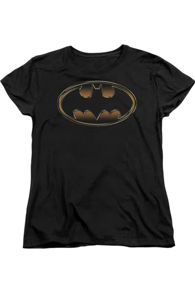 GILDAN BATMAN BLACK & GOLD EMBOSSED SHORT SLEEVE WOMENS TEE / T-SHIRT