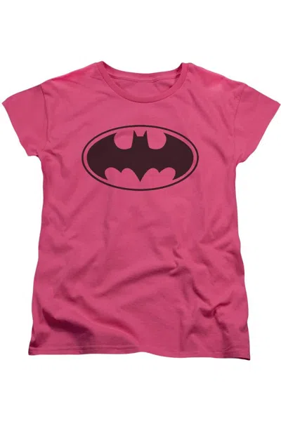 Gildan Batman Black Bat Short Sleeve Womens Tee / T-shirt In Pink