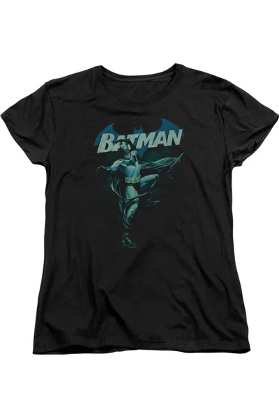 Gildan Batman Blue Bat Short Sleeve Womens Tee / T-shirt In Black