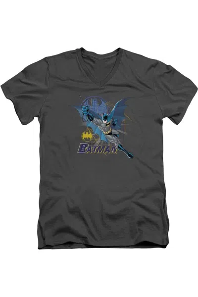 Gildan Batman Cape Outstretched Short Sleeve Adult V Neck Tee / T-shirt In Gray