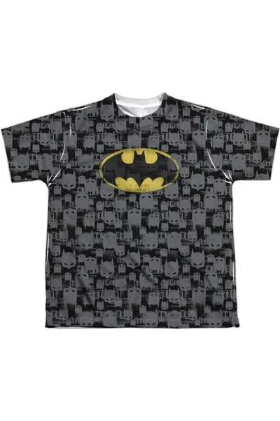 Gildan Kids' Batman Caped Crusader Repeat Short Sleeve Youth Poly Crew Tee / T-shirt In Gray