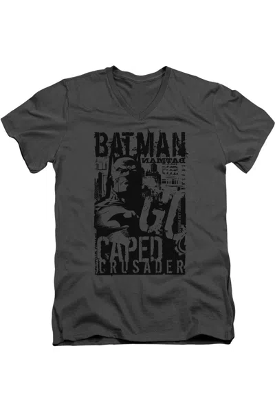 Gildan Batman Caped Crusader Short Sleeve Adult V Neck Premium Cotton Tee / T-shirt In Black
