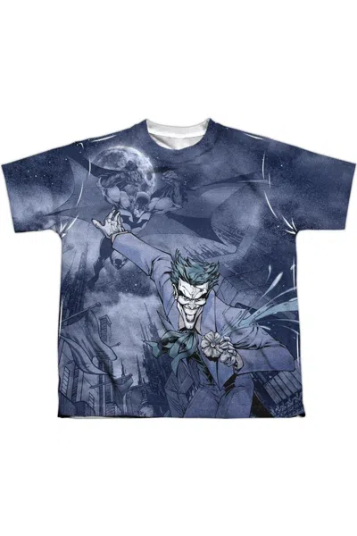 Gildan Kids' Batman Catch The Joker Short Sleeve Youth Poly Crew Tee / T-shirt In Blue