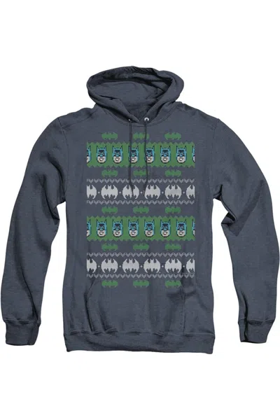 Gildan Batman Christmas Sweater Adult Heather Hoodie / Hooded Sweatshirt In Blue