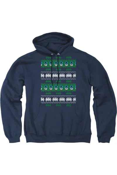 Gildan Batman Christmas Sweater Adult Pull Over Hoodie / Hooded Sweatshirt In Blue