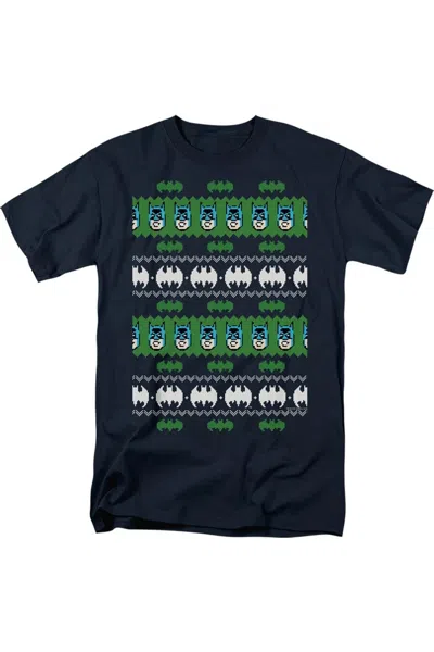 Gildan Batman Christmas Sweater Short Sleeve Adult Tee / T-shirt In Blue