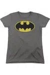 Gildan Batman Distressed Shield Short Sleeve Womens Tee / T-shirt In Pink