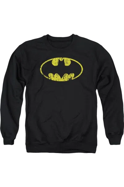 Gildan Batman Classic Logo Distressed Adult Crewneck Sweatshirt In Black