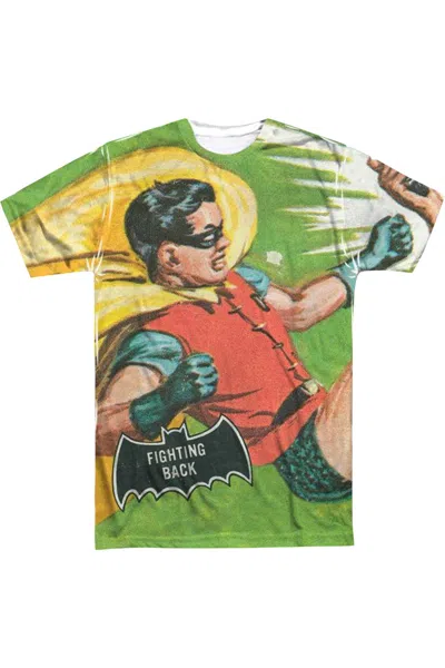 Gildan Batman Classic Tv Fighting Back (front/back Print) Short Sleeve Adult Poly Crew Tee / T-shirt In White