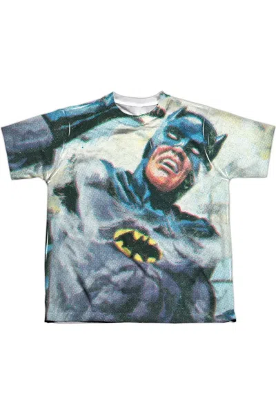 Gildan Kids' Batman Classic Tv Foliage (front/back Print) Short Sleeve Youth Poly Crew Tee / T-shirt In Blue