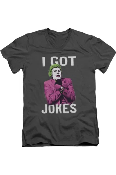 Gildan Batman Classic Tv Got Jokes Short Sleeve Adult V Neck Premium Cotton Tee / T-shirt In Pink
