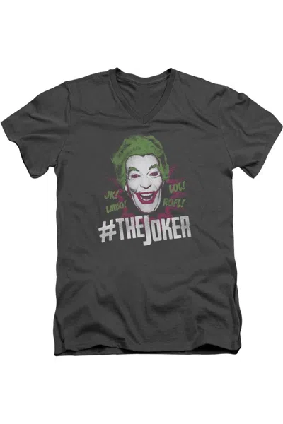Gildan Batman Classic Tv #joker Short Sleeve Adult V Neck Premium Cotton Tee / T-shirt In Pink