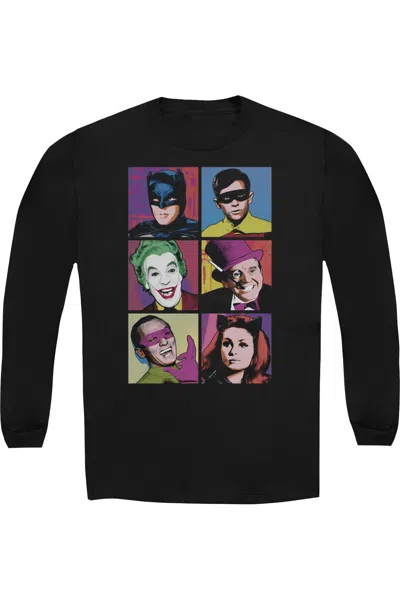 Gildan Batman Classic Tv Pop Cast Long Sleeve Adult Tee / T-shirt In Black