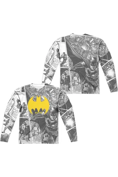 Gildan Batman Collage (front/back Print) Long Sleeve Adult Poly Crew Tee / T-shirt In Gray