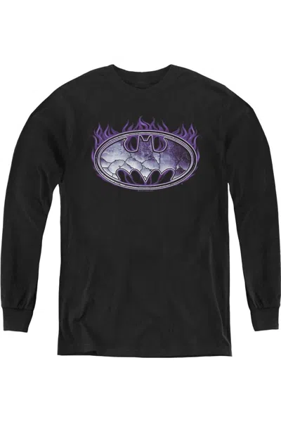 Gildan Kids' Batman Cracked Shield Youth Long Sleeve Tee / T-shirt In Black