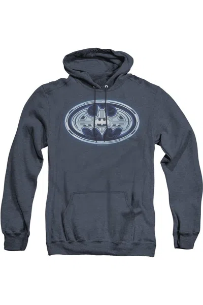 Gildan Batman Cyber Bat Shield Adult Heather Hoodie / Hooded Sweatshirt In Blue