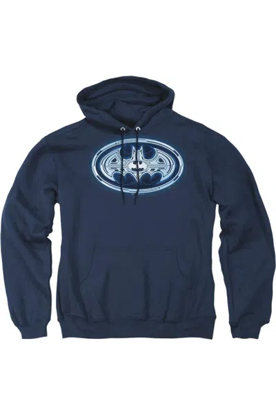 Gildan Batman Cyber Bat Shield Adult Pull Over Hoodie / Hooded Sweatshirt In Blue