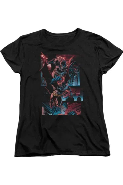Gildan Batman Dark Knight Panels Short Sleeve Womens Tee / T-shirt In Black