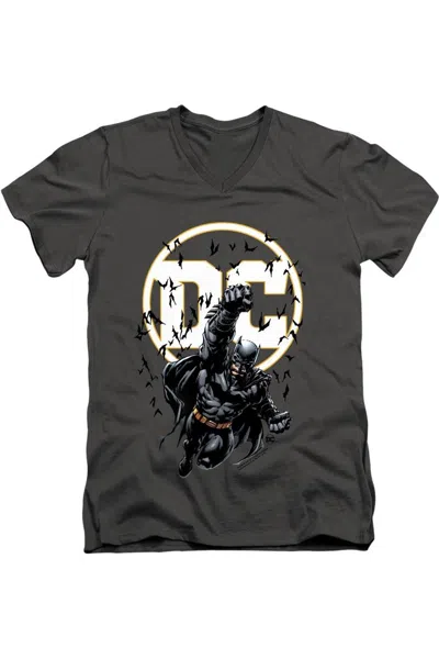 Gildan Batman Dc Comics Short Sleeve Adult V Neck Premium Cotton Tee / T-shirt In Pink