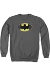 Gildan Batman Destroyed Logo Adult Crewneck Sweatshirt In Pink