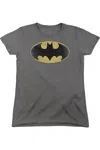 Gildan Batman Distressed Shield Short Sleeve Womens Tee / T-shirt In Pink