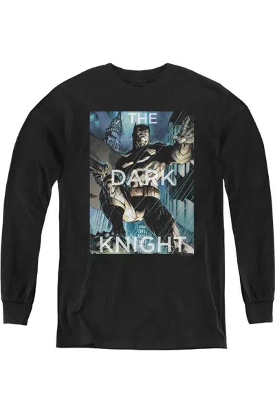 Gildan Kids' Batman Fighting The Storm Youth Long Sleeve Tee / T-shirt In Black