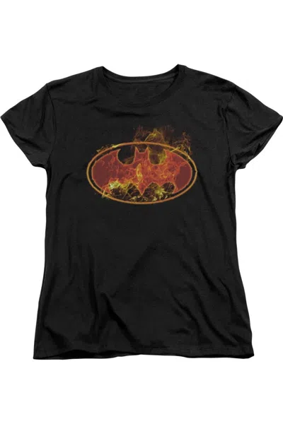 Gildan Batman Flames Logo Short Sleeve Womens Tee / T-shirt In Black