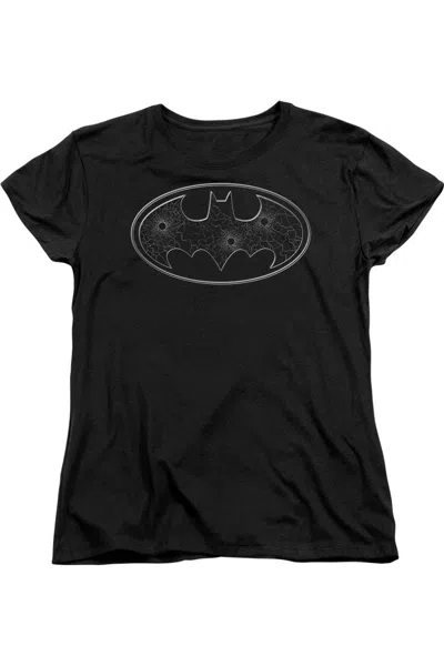 Gildan Batman Glass Hole Logo Short Sleeve Womens Tee / T-shirt In Black