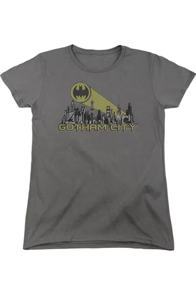 Gildan Batman Gotham Skyline Short Sleeve Womens Tee / T-shirt In Gray