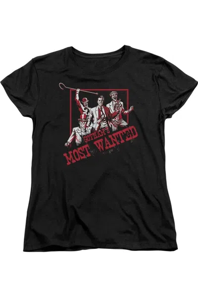 Gildan Batman Gothams Most Wanted Short Sleeve Womens Tee / T-shirt In Black