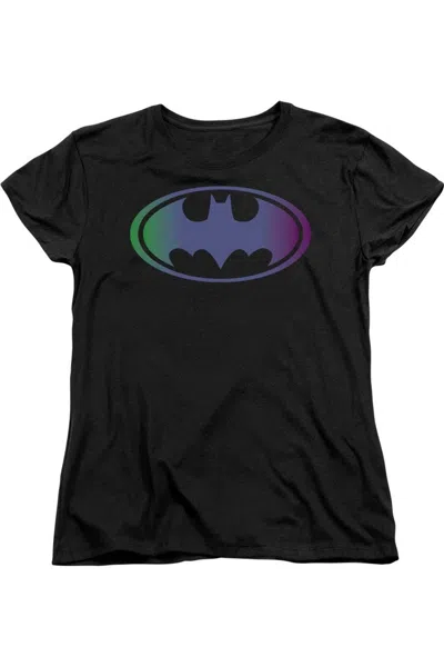 Gildan Batman Gradient Bat Logo Short Sleeve Womens Tee / T-shirt In Black