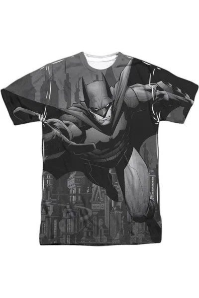 Gildan Batman Grey Race Short Sleeve Adult Poly Crew Tee / T-shirt In White