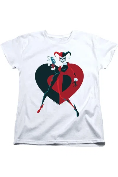 Gildan Batman Harely Heart Short Sleeve Womens Tee / T-shirt In White
