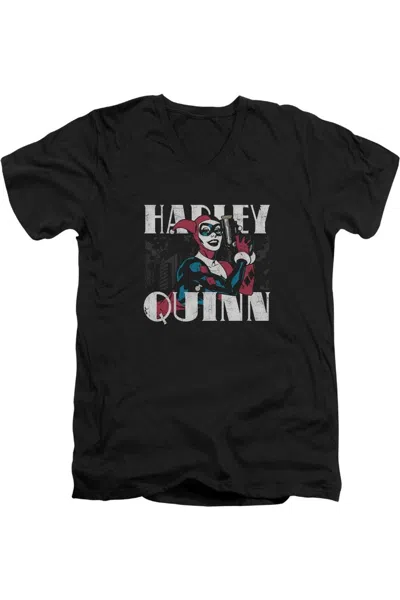 Gildan Batman Harley Bold Short Sleeve Adult V Neck Premium Cotton Tee / T-shirt In Black