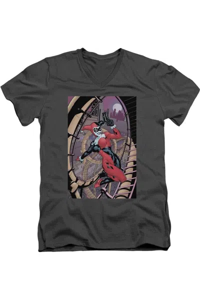 Gildan Batman Harley First Short Sleeve Adult V Neck Premium Cotton Tee / T-shirt In Pink