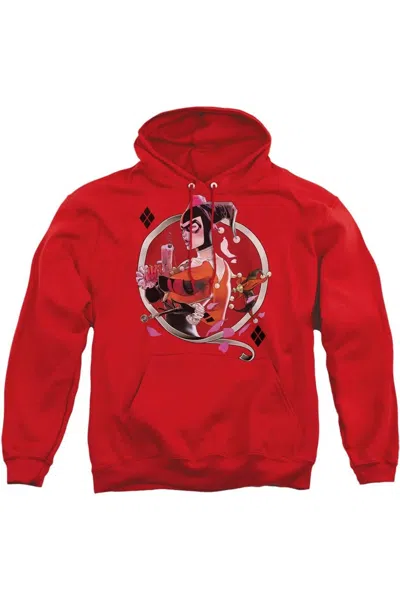 Gildan Batman Harley Q Adult Pull Over Hoodie / Hooded Sweatshirt In Red